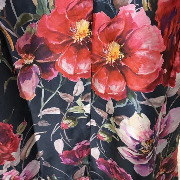 Kay Unger | Dress Tea Midi Length Floral Sleeveless V Neck Raspberry- Size 8 - Picture 7 of 11